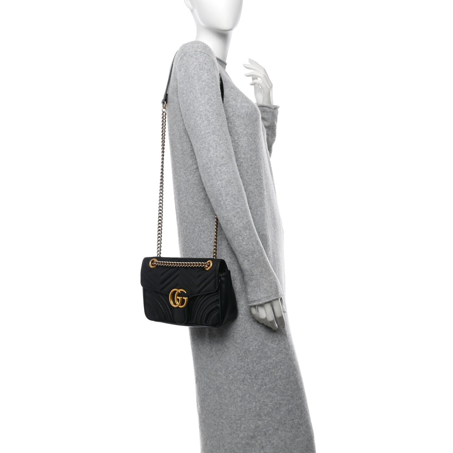 Calfskin Matelasse Small GG Marmont Shoulder Bag Black