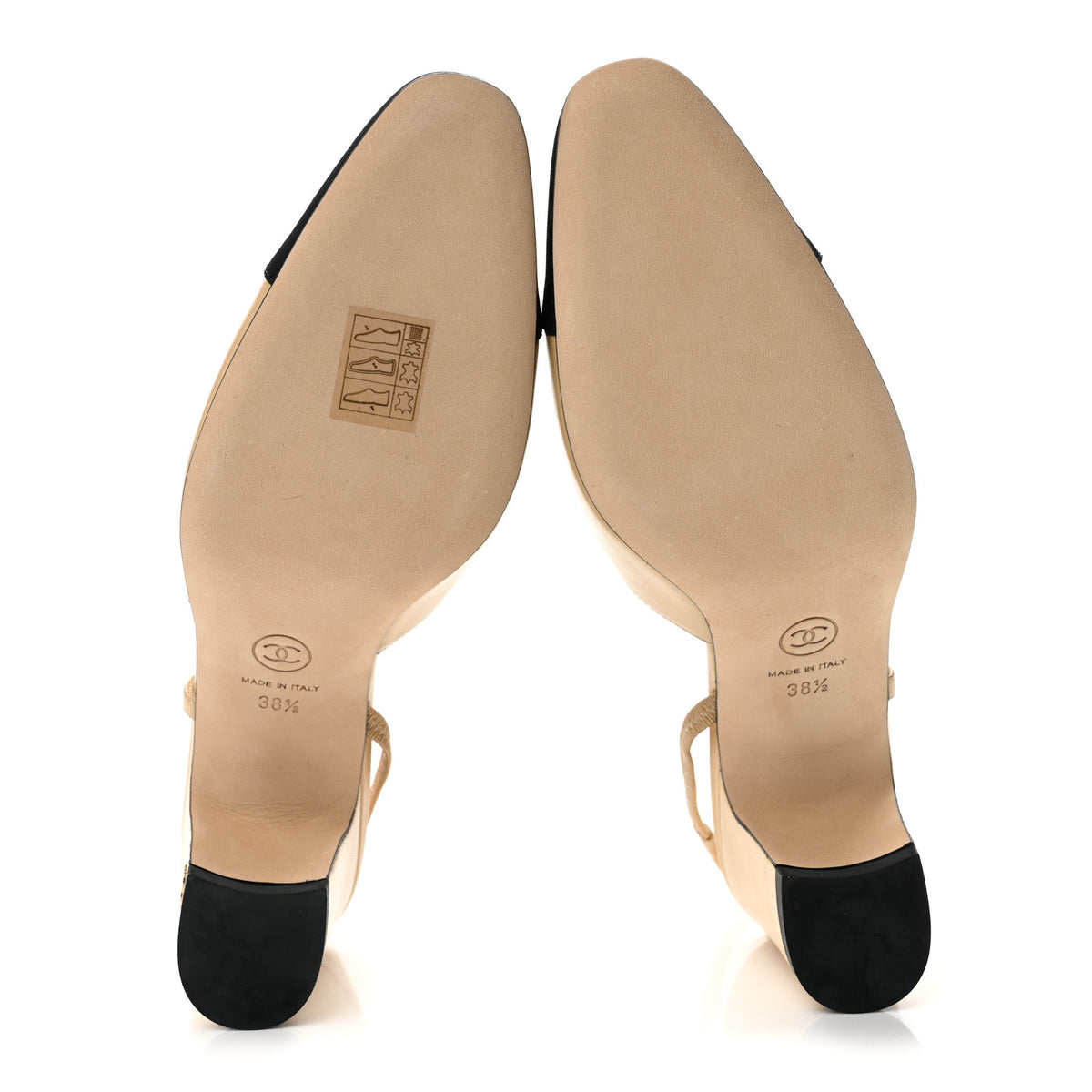 Goatskin Grosgrain Cap Toe CC Slingback Pumps 38.5 Beige Black