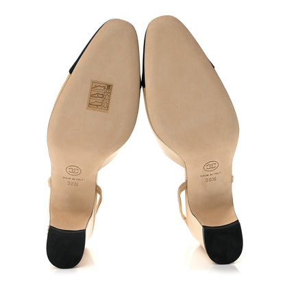 Chanel Goatskin Grosgrain Cap Toe CC Slingback Pumps 38.5 Beige Black 6 of 9