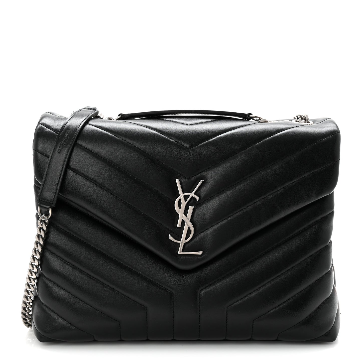 Calfskin Y Quilted Monogram Medium Loulou Chain Satchel Black