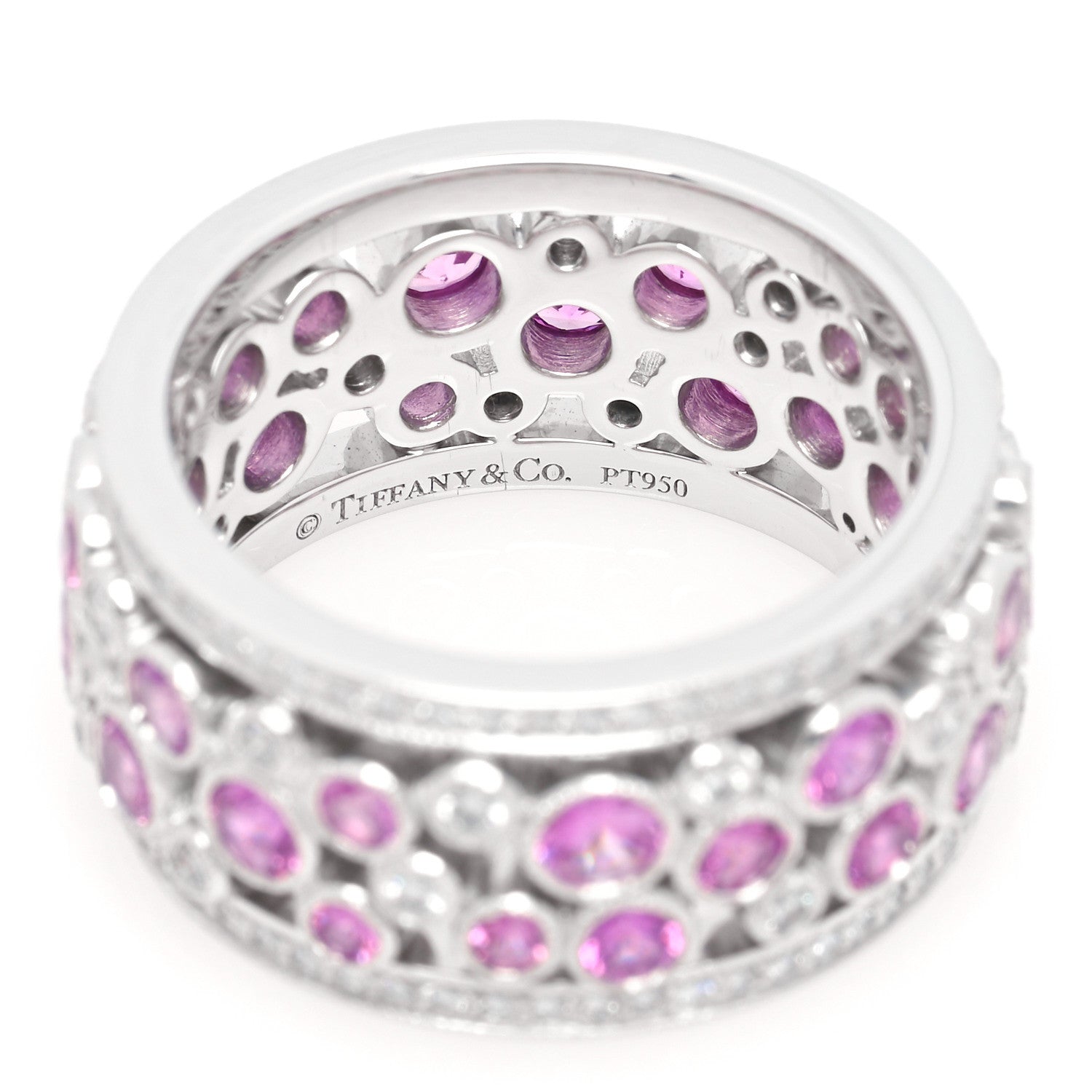 Tiffany Platinum Diamond Pink Sapphire Cobblestone Band Ring 53 6.25 4 of 4