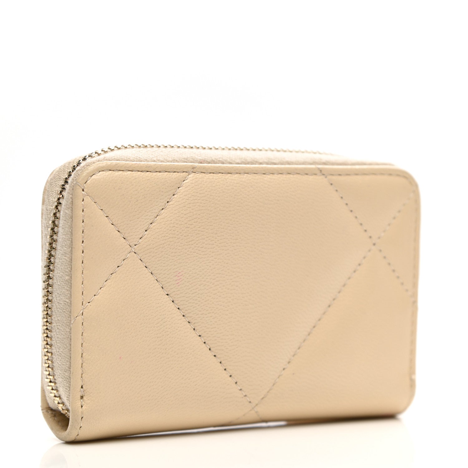 Chanel Lambskin Quilted 19 Zip Around Coin Purse Wallet Beige 3 of 8