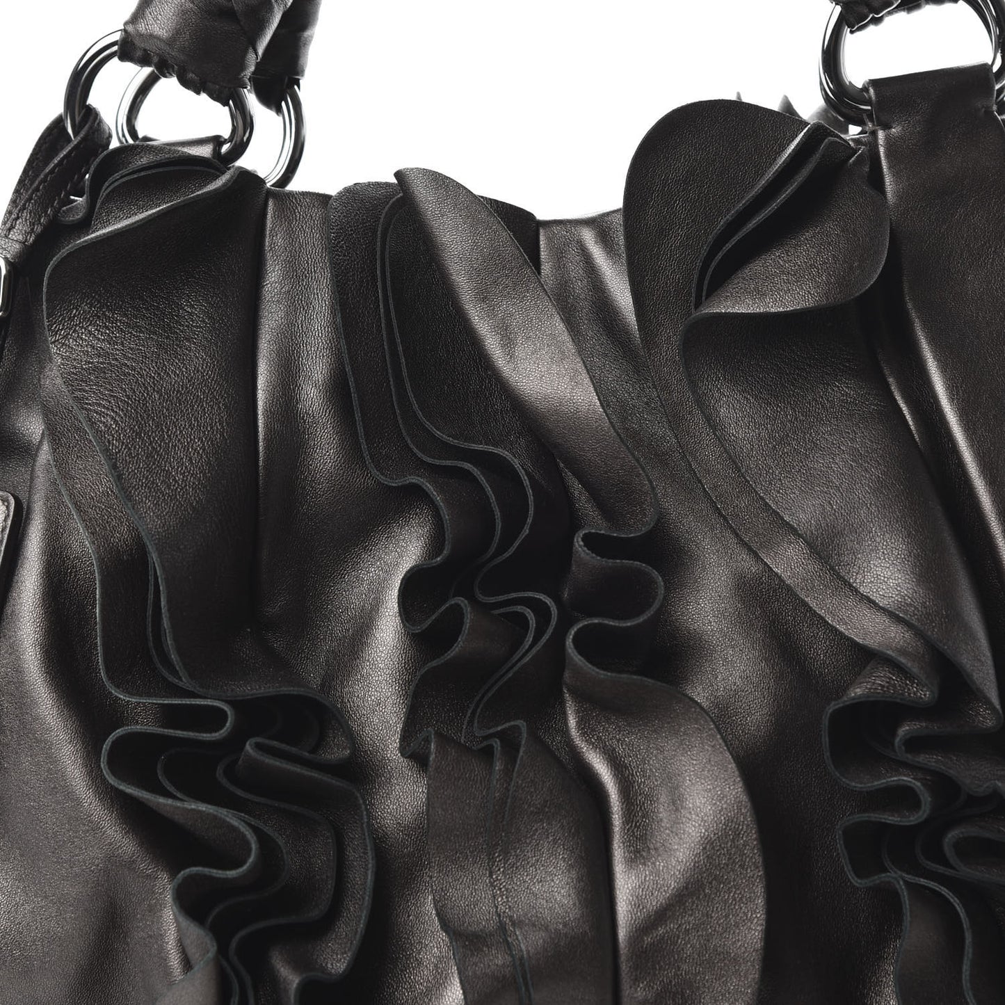 Metallic Nappa Ruffle Hobo Black