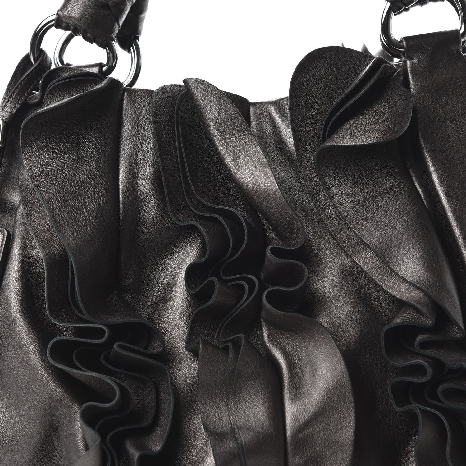 Prada Metallic Nappa Ruffle Hobo Black 9 of 10