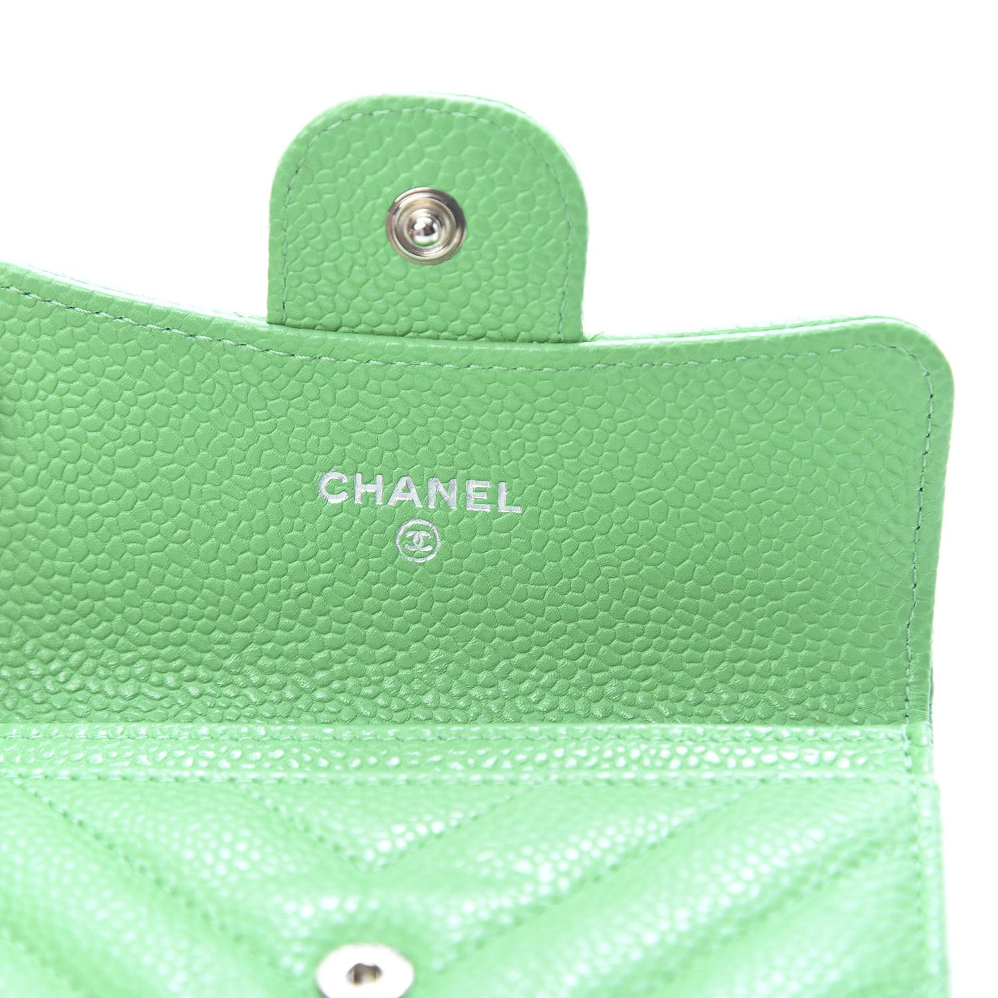 Caviar Chevron Quilted Flap Card Holder Green