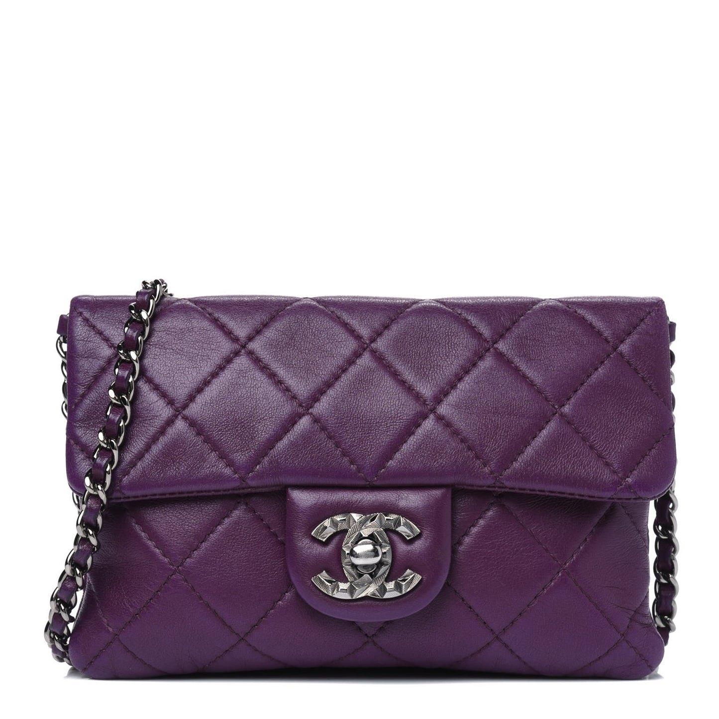 Lambskin Quilted Mini Mineral Nights Flap Crossbody Bag Purple