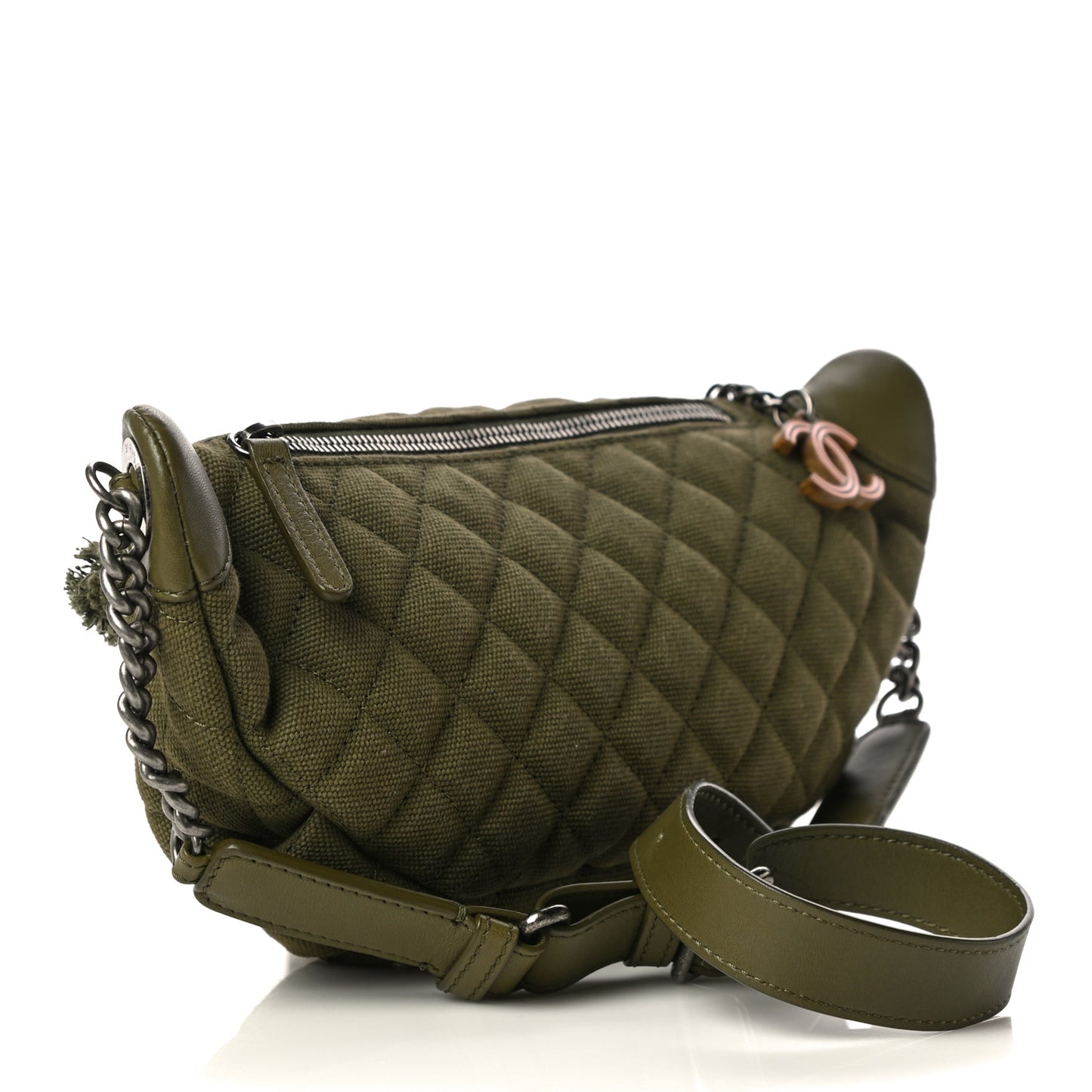 Canvas Lambskin Quilted Coco Cuba Charms Waist Bag Khaki