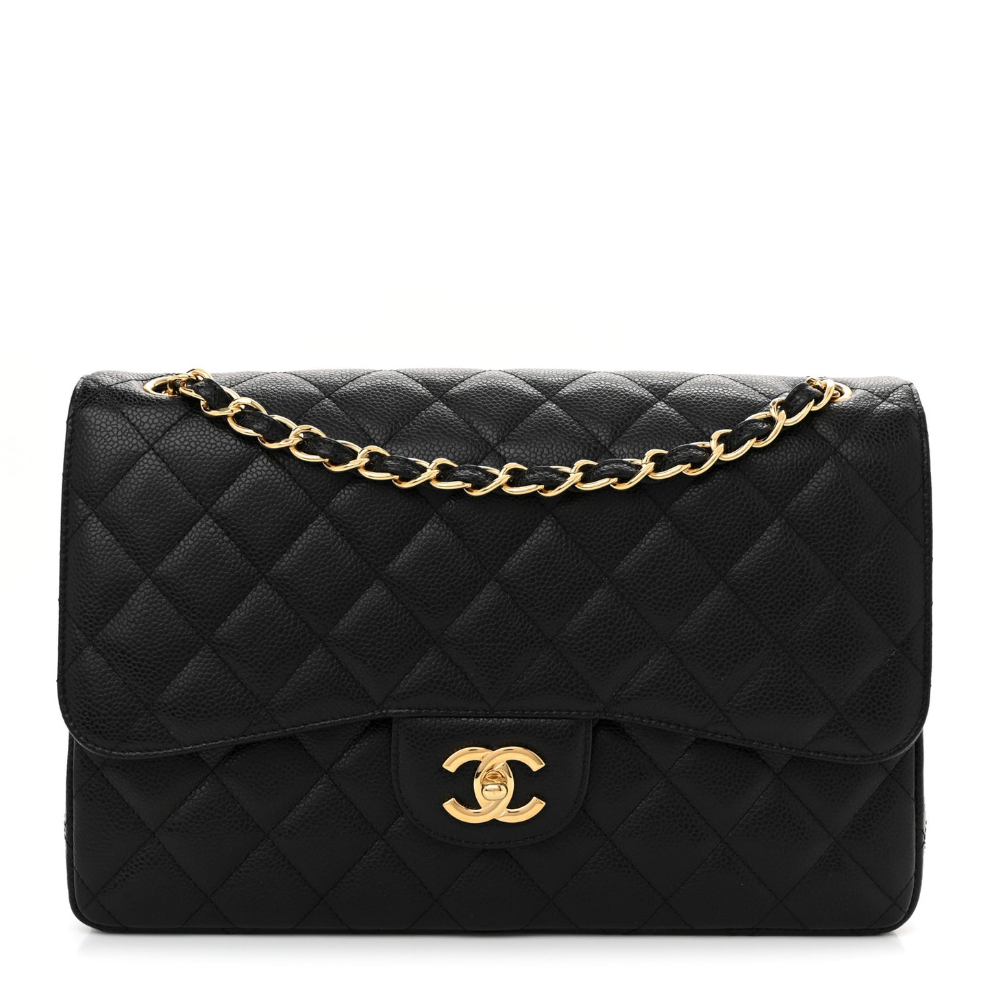 Caviar Quilted Jumbo Double Flap Black