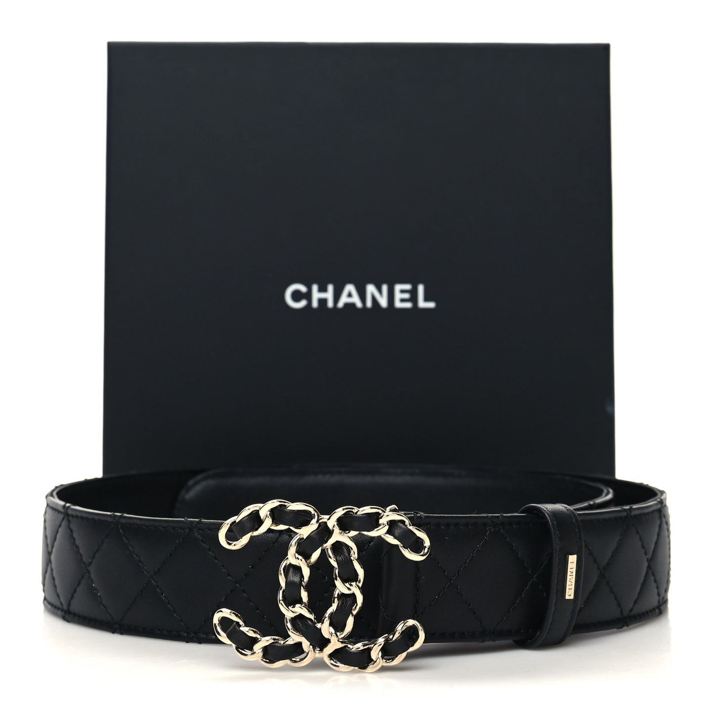 Lambskin Quilted CC Chain Belt 75/30 Black