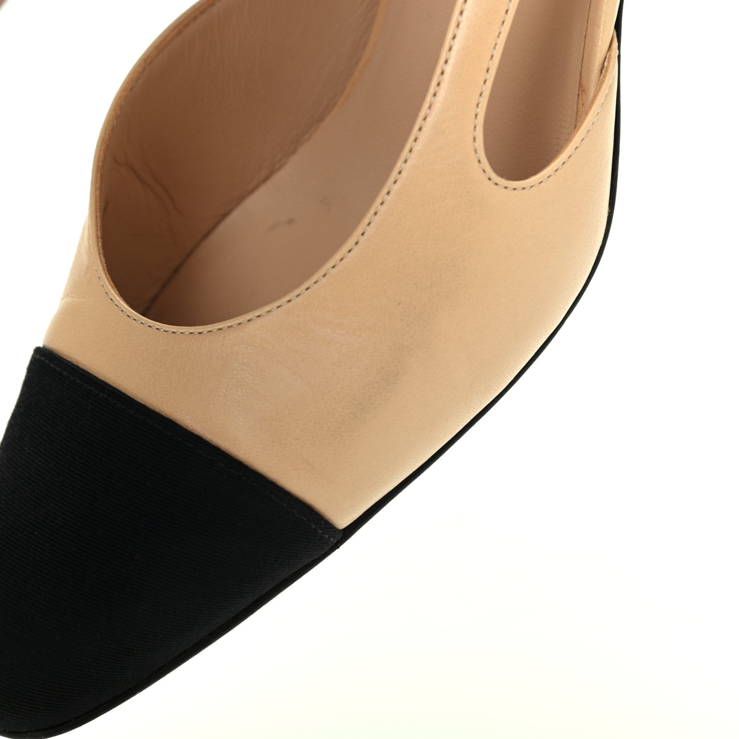 Chanel Goatskin Grosgrain Cap Toe CC Slingback Pumps 39 Beige Black 11 of 16