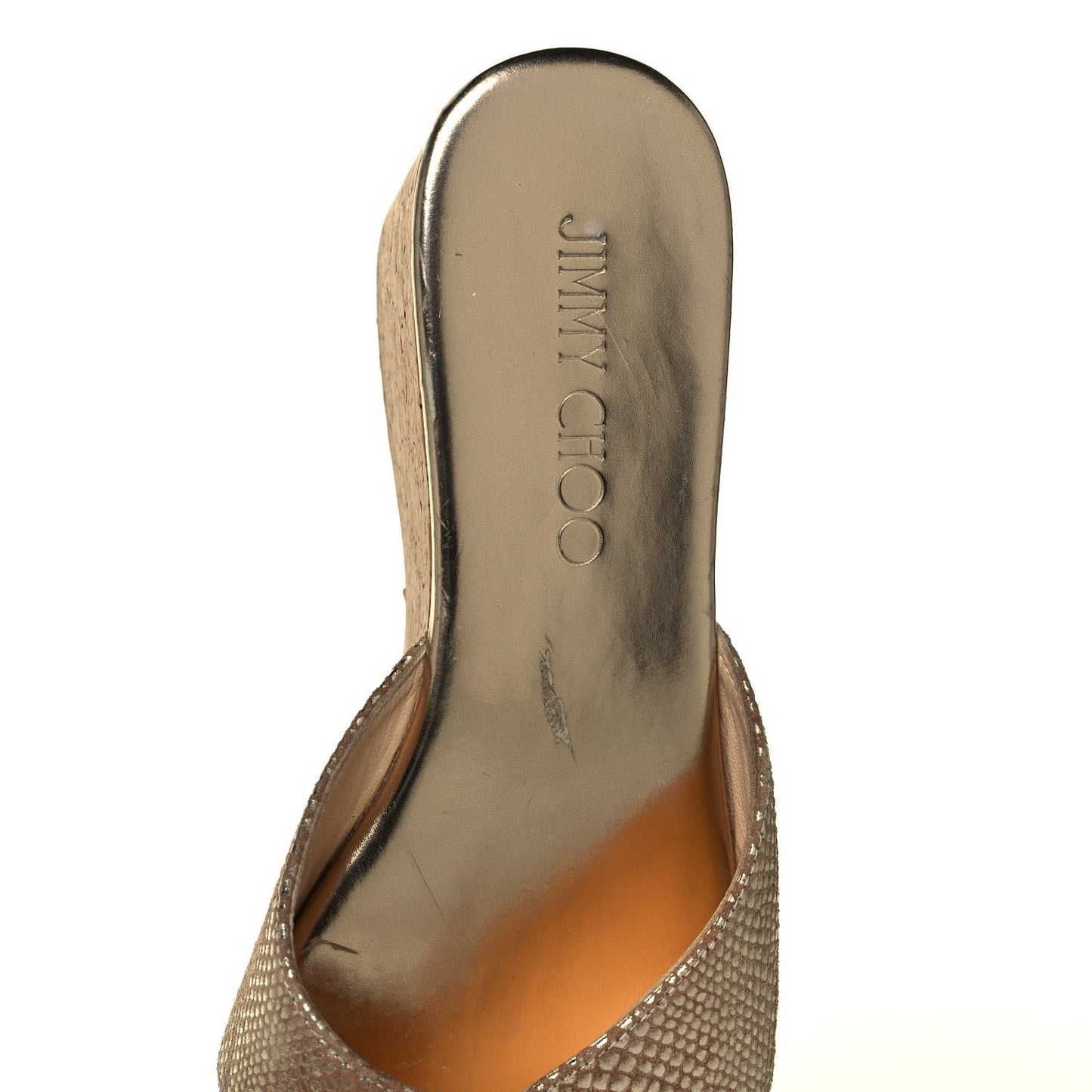 Metallic Suede Snakeskin Embossed Prima Cork Wedge Sandals 36.5 Gold