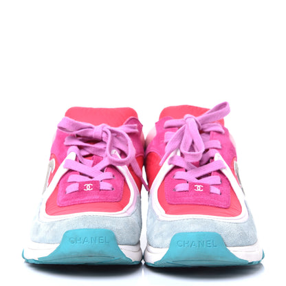 Chanel Nylon Lambskin Suede Calfskin CC Sneakers 38.5 Fuchsia Pink 3 of 9