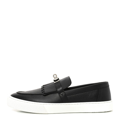 Hermes Epsom Calfskin Mens Game Slip On Fringe Sneakers 44.5 Black 1 of 8