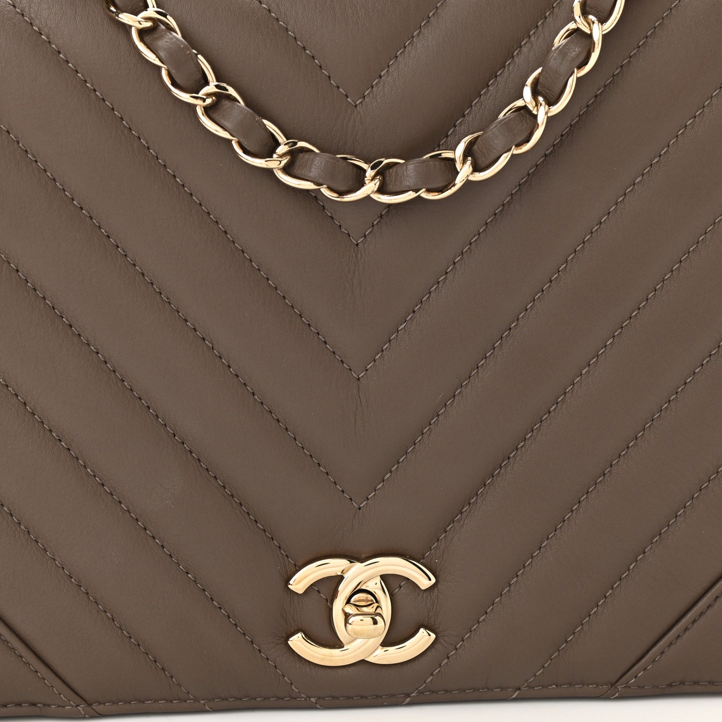 Calfskin Chevron Quilted Medium Statement Flap Khaki