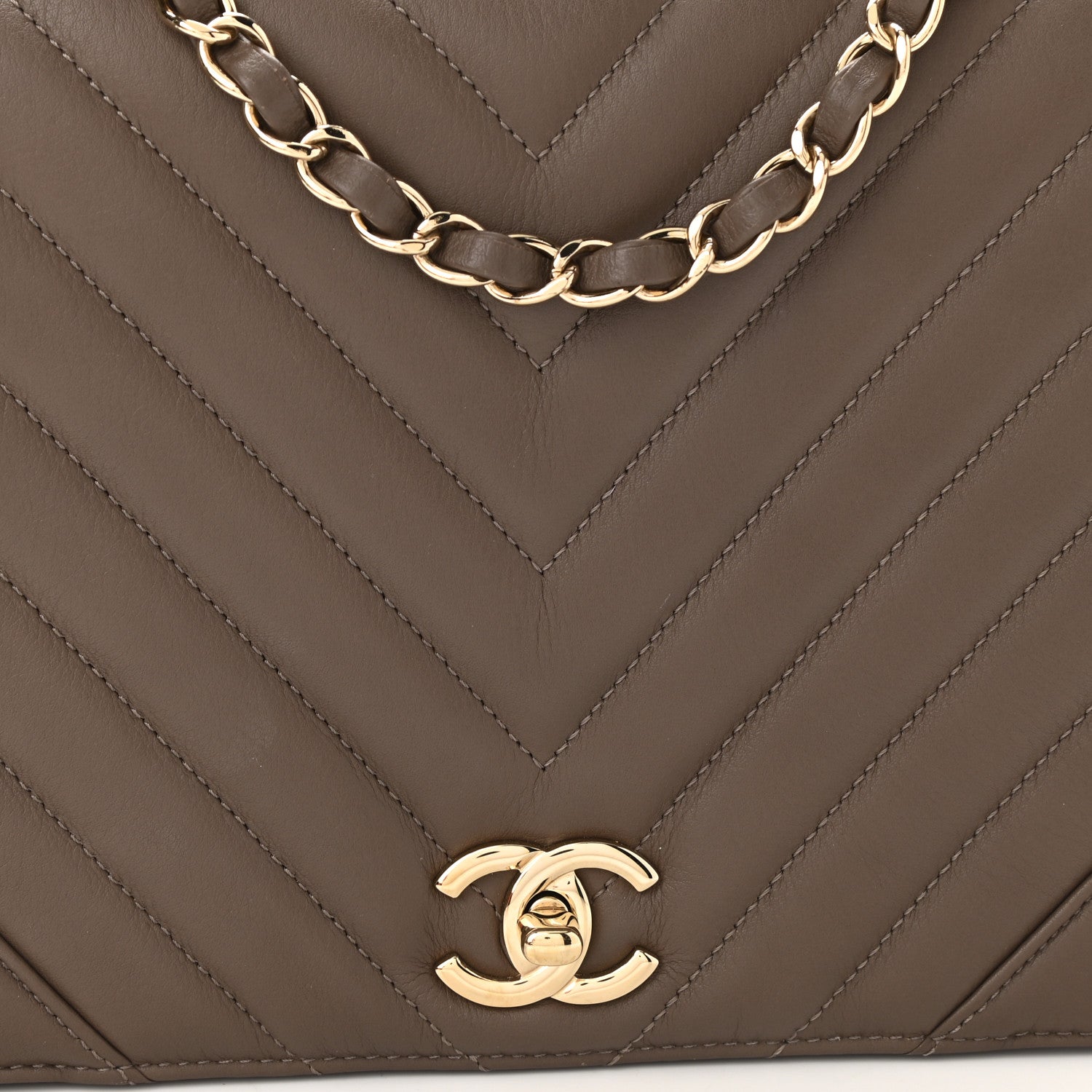 Chanel Calfskin Chevron Quilted Medium Statement Flap Khaki 8 of 10