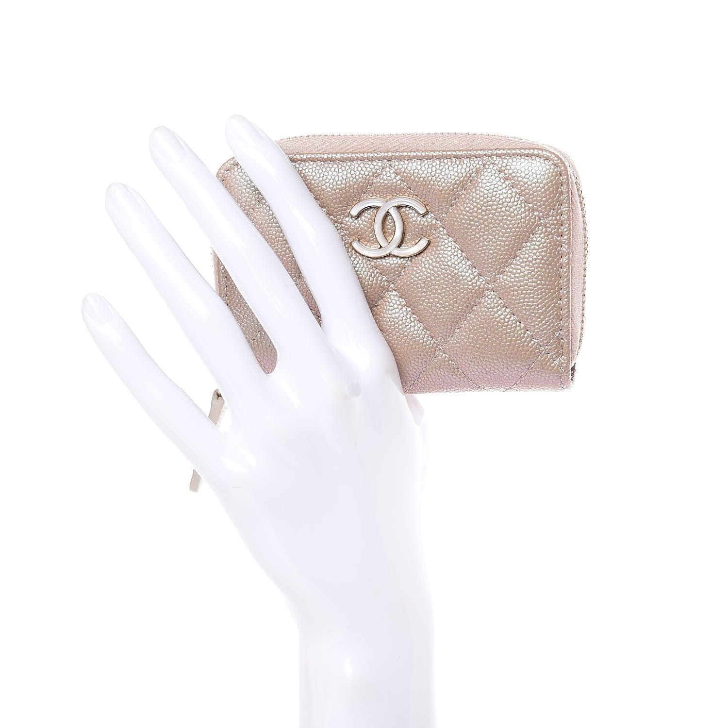 Chanel Iridescent Caviar Quilted Zip Around Coin Purse Beige 2 of 8