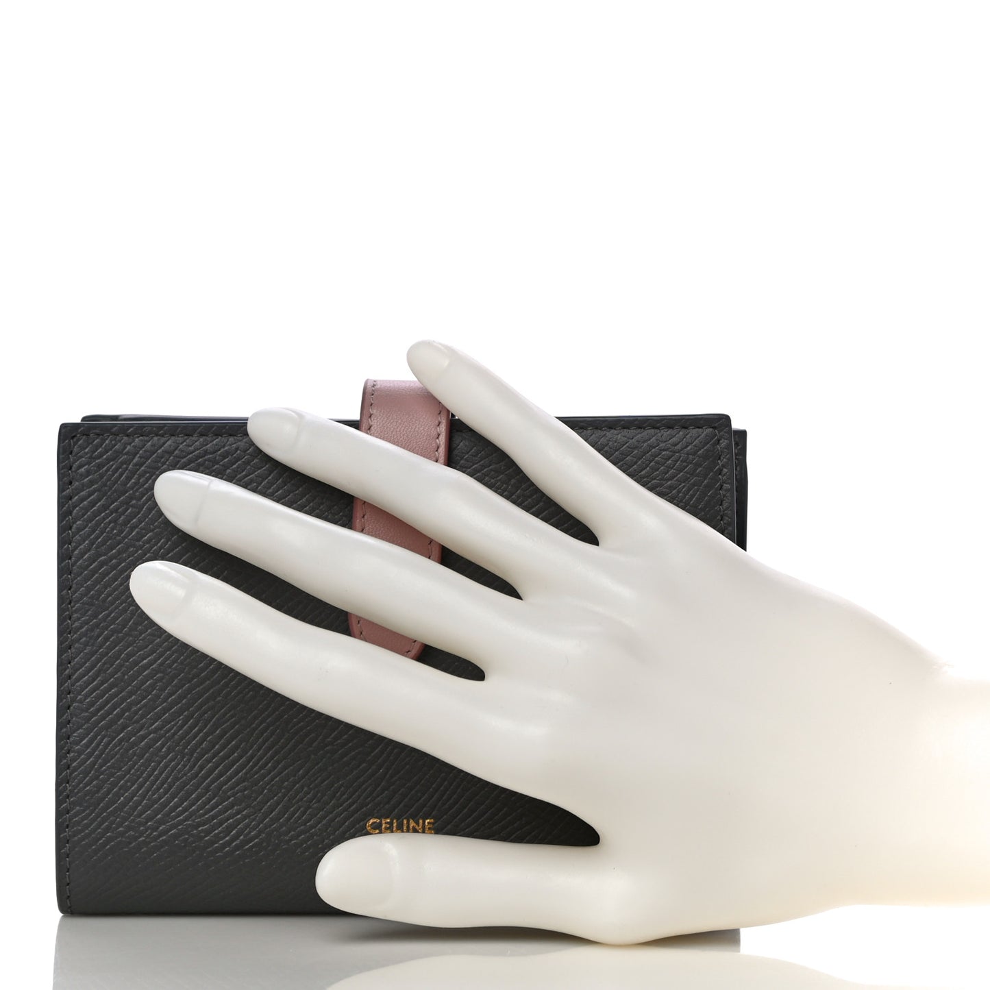 Grained Calfskin Medium Multifunction Strap Wallet Grey Vintage Pink