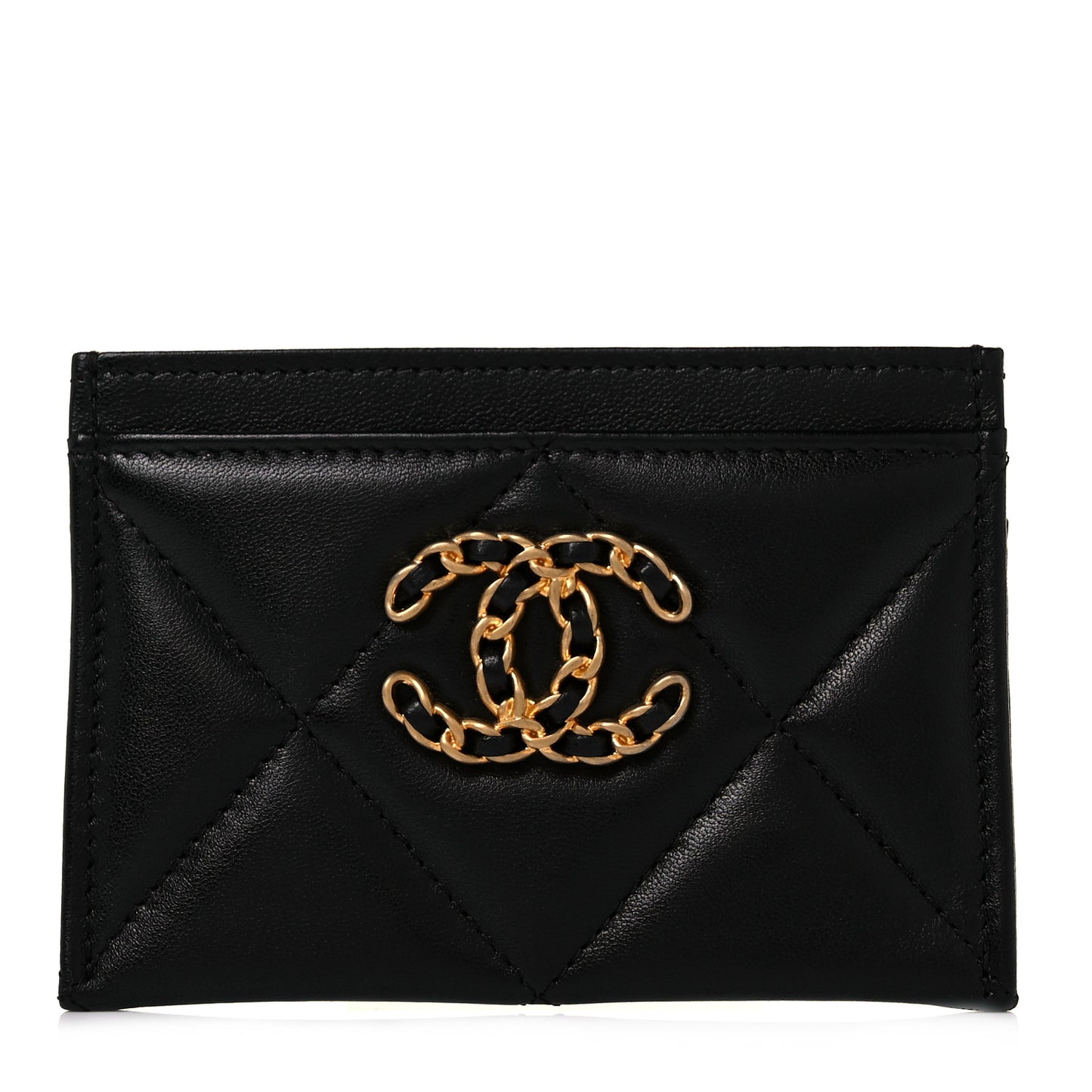 Lambskin Quilted Chanel 19 Card Holder Black