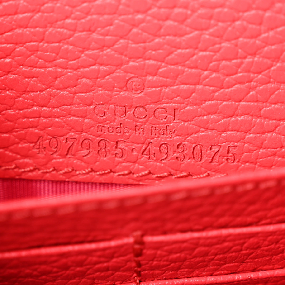 Dollar Calfskin Enamel Monochrome Mini GG Marmont Chain Wallet Runway Coral