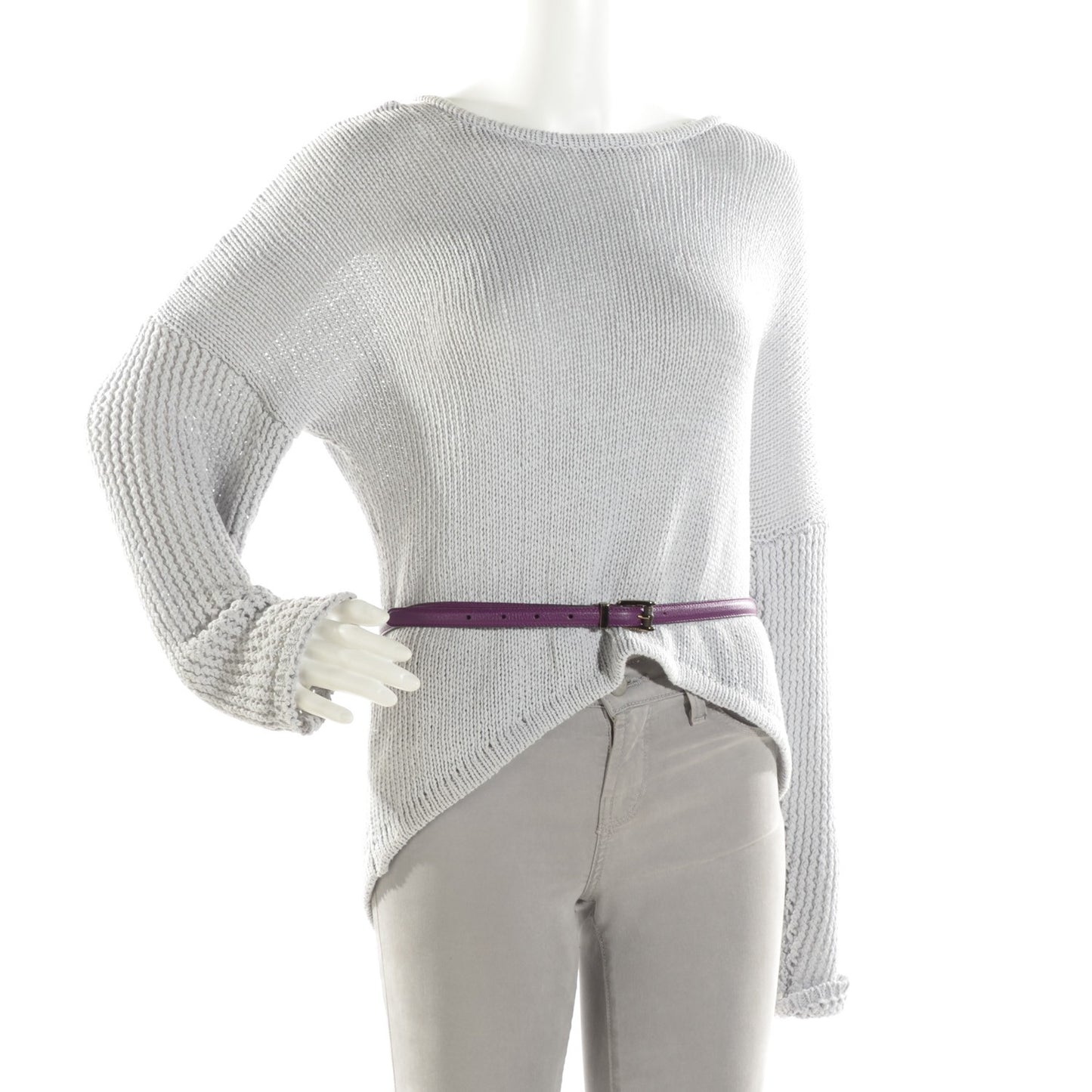 Calfskin Bamboo Buckle Skinny Belt Purple
