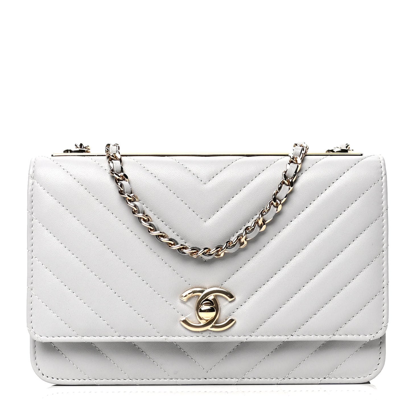 Lambskin Chevron Quilted Trendy CC Wallet On Chain WOC Grey