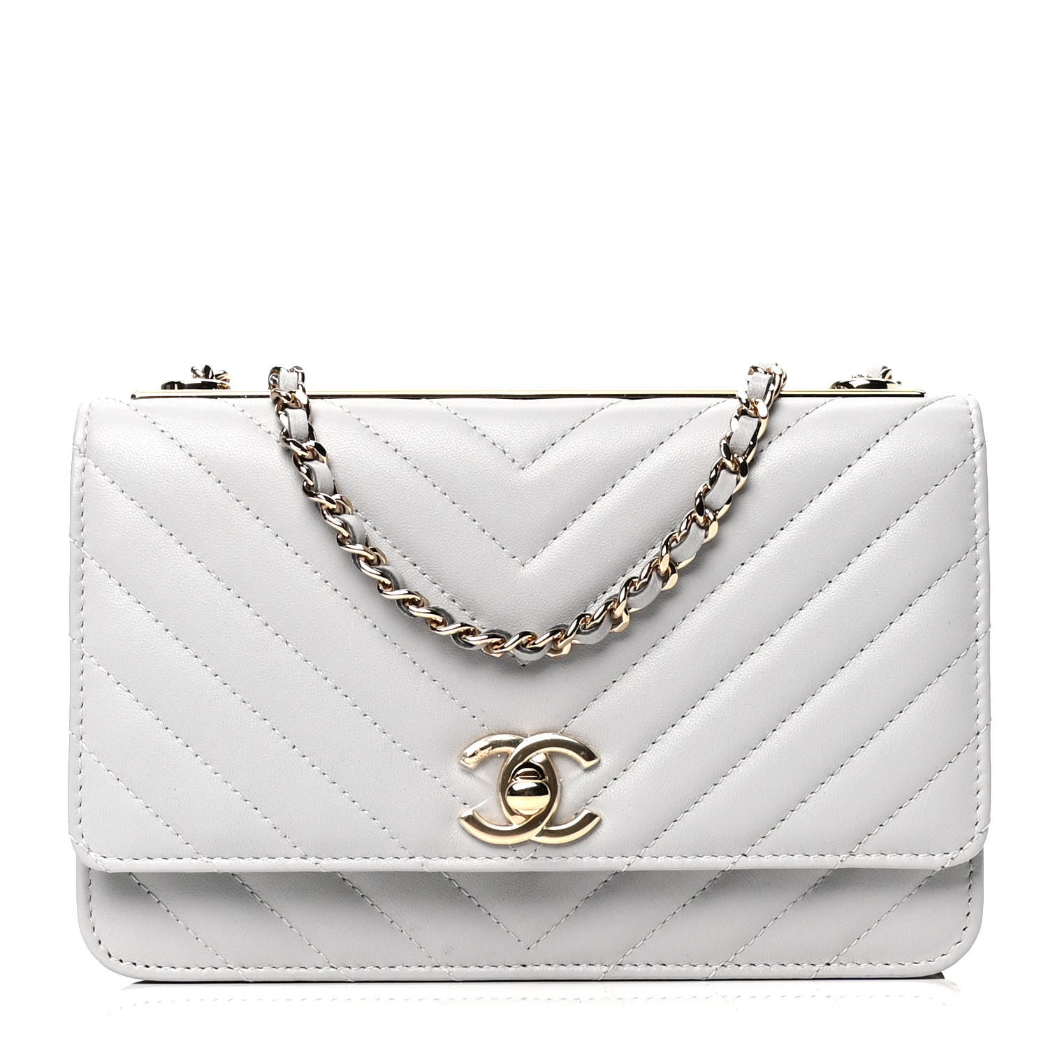 Chanel Lambskin Chevron Quilted Trendy CC Wallet On Chain WOC Grey 1 of 4
