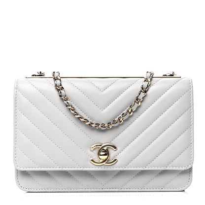 Chanel Lambskin Chevron Quilted Trendy CC Wallet On Chain WOC Grey 1 of 4