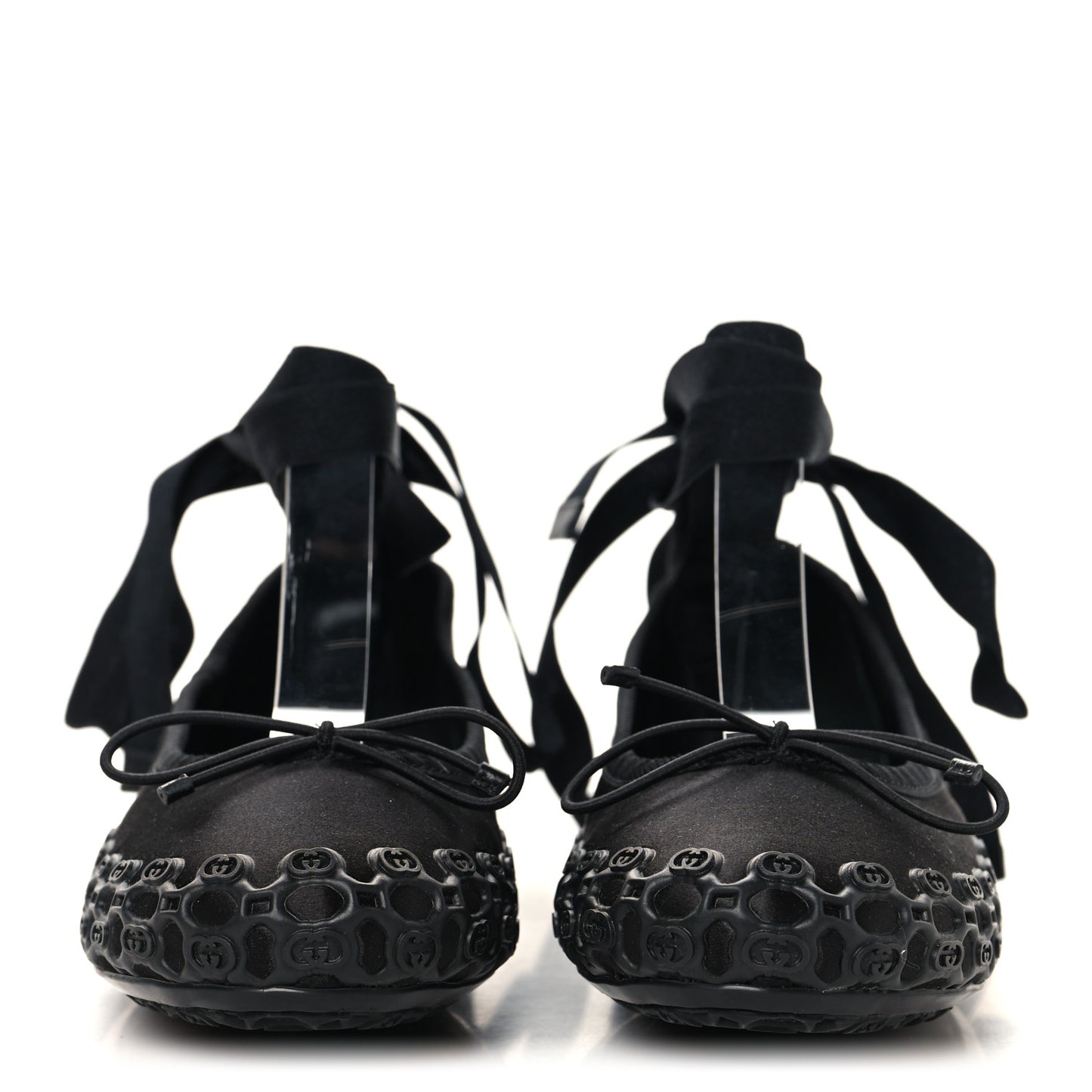 Rubber Satin Ballerina Flats 38 Black
