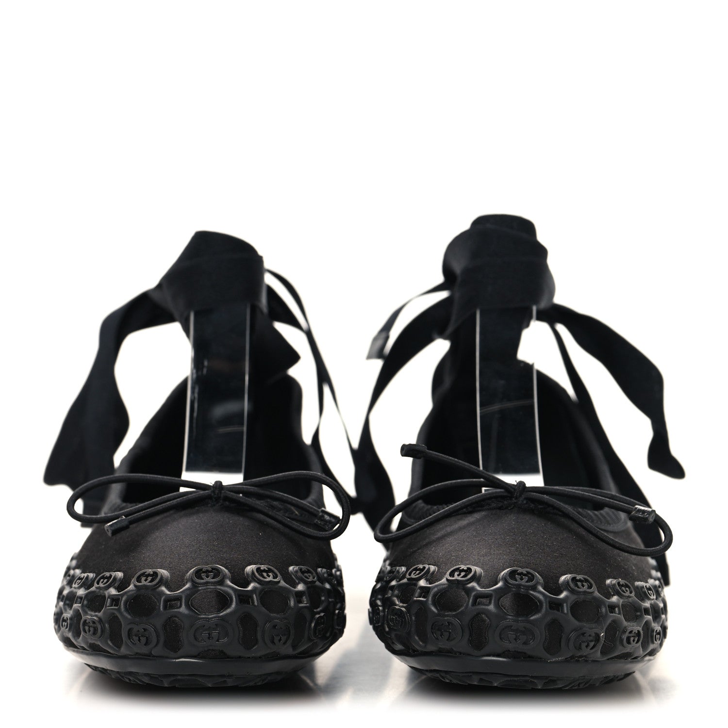 Gucci Rubber Satin Ballerina Flats 38 Black 3 of 9