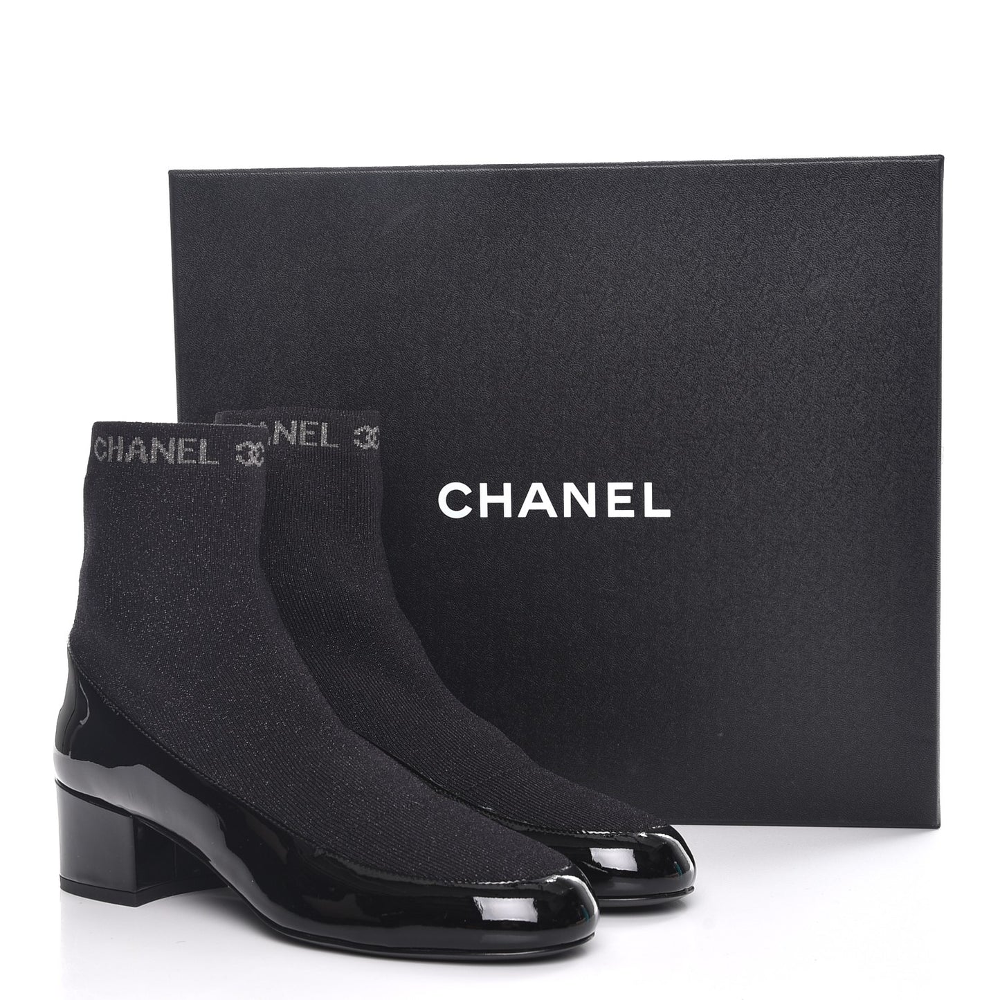 Fabric Patent Short Boots 38 Dark Grey Black