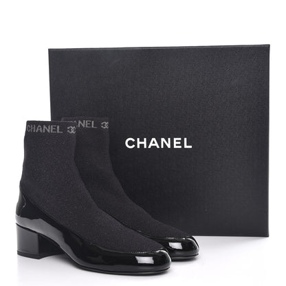 Chanel Fabric Patent Short Boots 38 Dark Grey Black 9 of 9