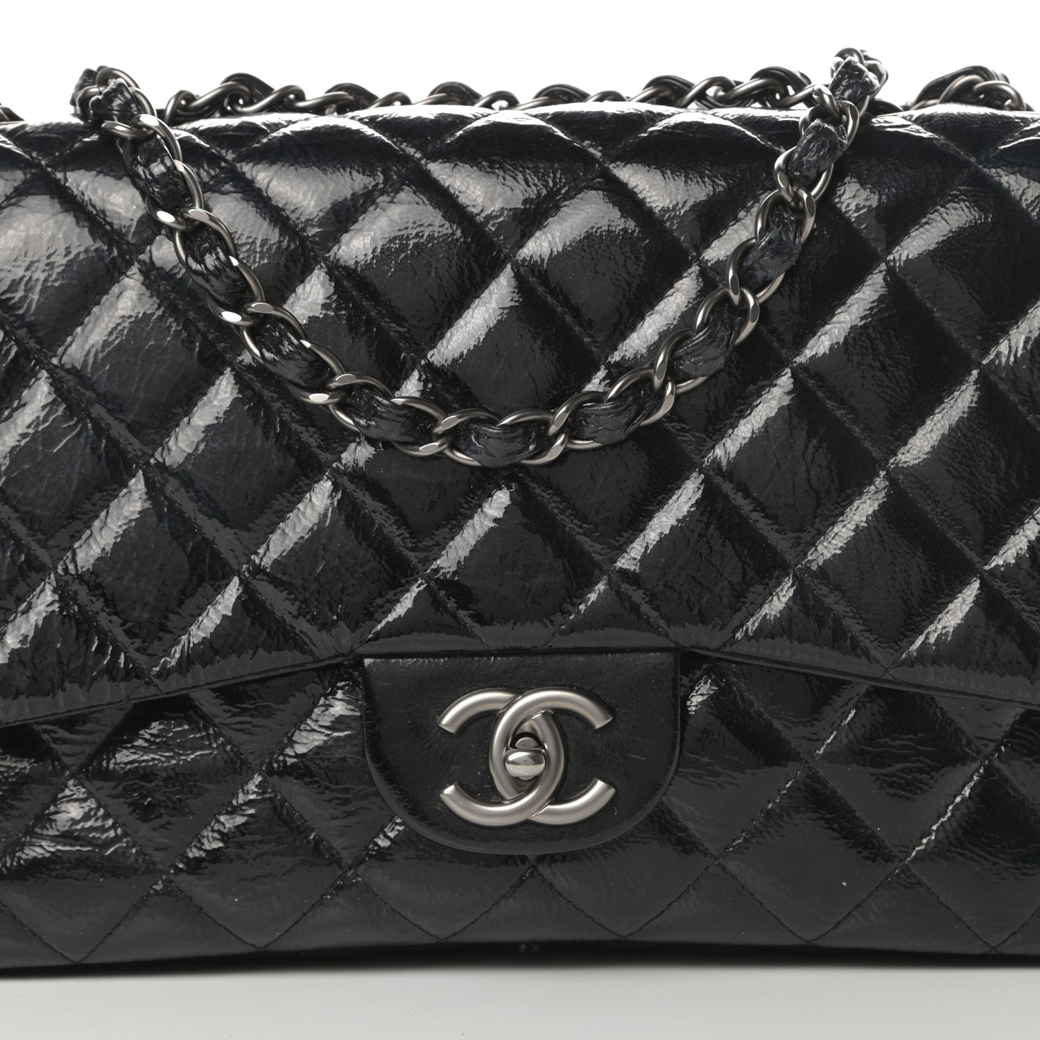 Chanel Crinkled Patent Quilted Jumbo Single Flap Black 8 of 10