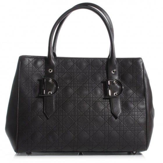 CHRISTIAN DIOR Leather Cannage Stitched Tote Dark Brown