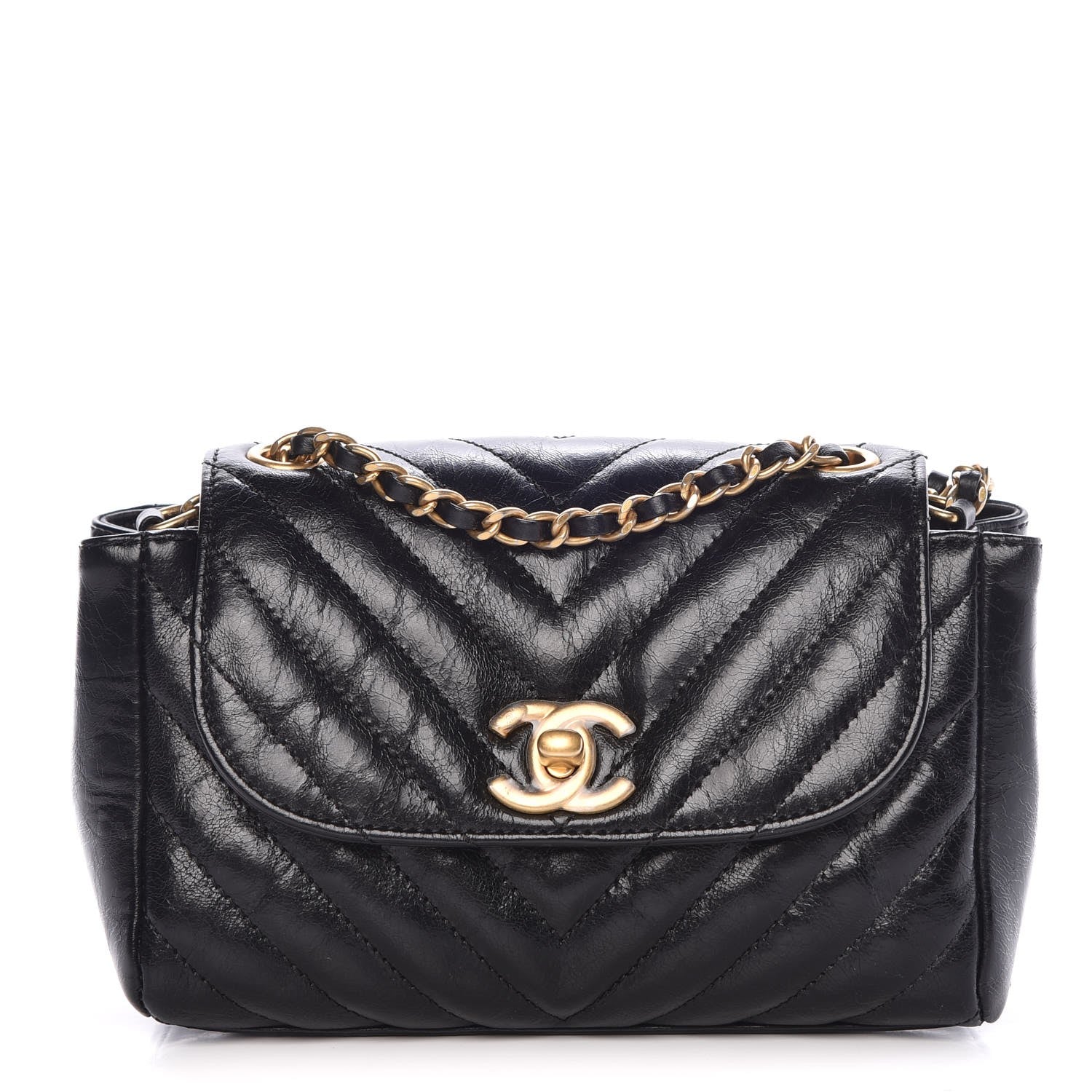 Chanel Glazed Calfskin Chevron Quilted Small Hampton Flap Black 1 of 8
