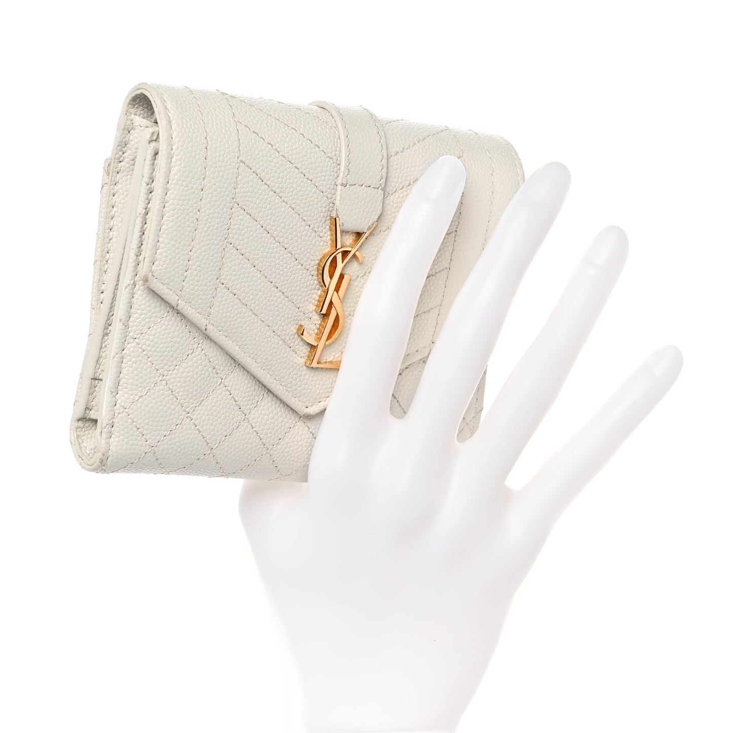 Grain De Poudre Mixed Matelasse Triquilt Monogram Compact Tri Fold Wallet Blanc Vintage