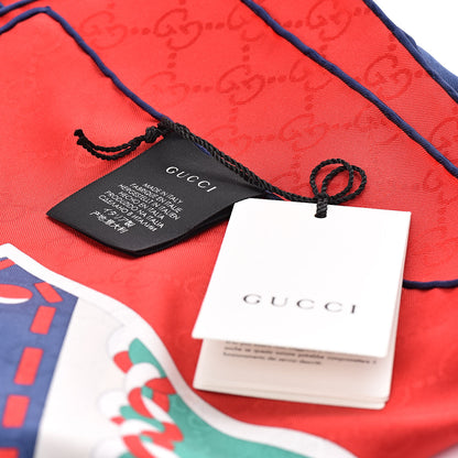 Gucci Silk Chain Argyle Square Scarf Emerald Red 4 of 4