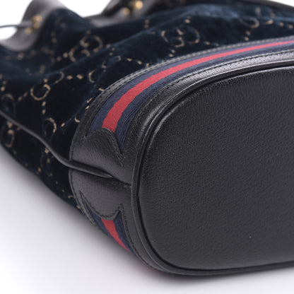 Gucci Velvet GG Monogram Web Bucket Bag Blue Beige 8 of 9