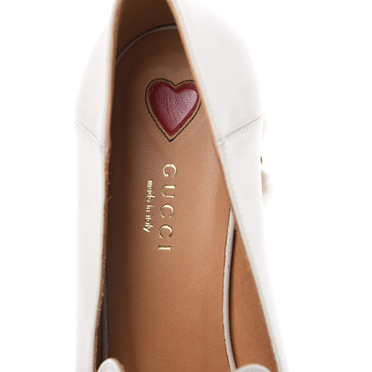 Gucci Betis Glamour Calfskin Web Pearl Embellished Peyton 75mm Loafer Pumps 39 Mystic White 8 of 10
