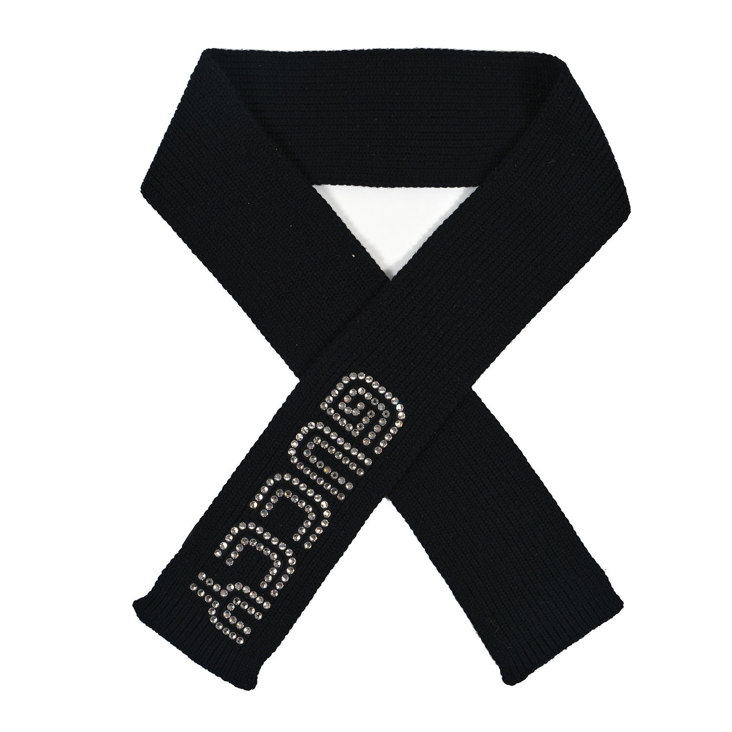 X SEGA Wool Crystal GUCCY Embellished Scarf Black