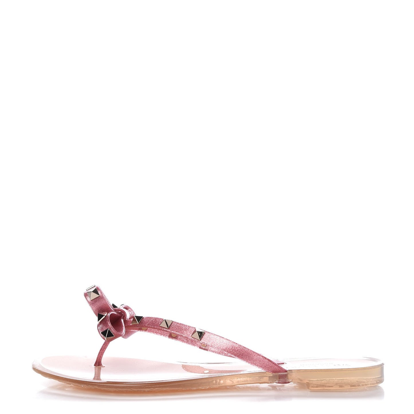PVC Jelly Glitter Rockstud Bow Thong Sandals 41 Pink