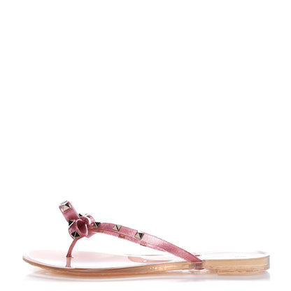 Valentino Garavani PVC Jelly Glitter Rockstud Bow Thong Sandals 41 Pink 1 of 8