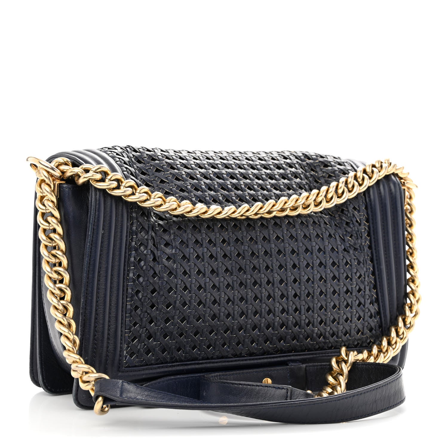 Chanel Braided Sheepskin New Medium Boy Flap Navy 3 of 14