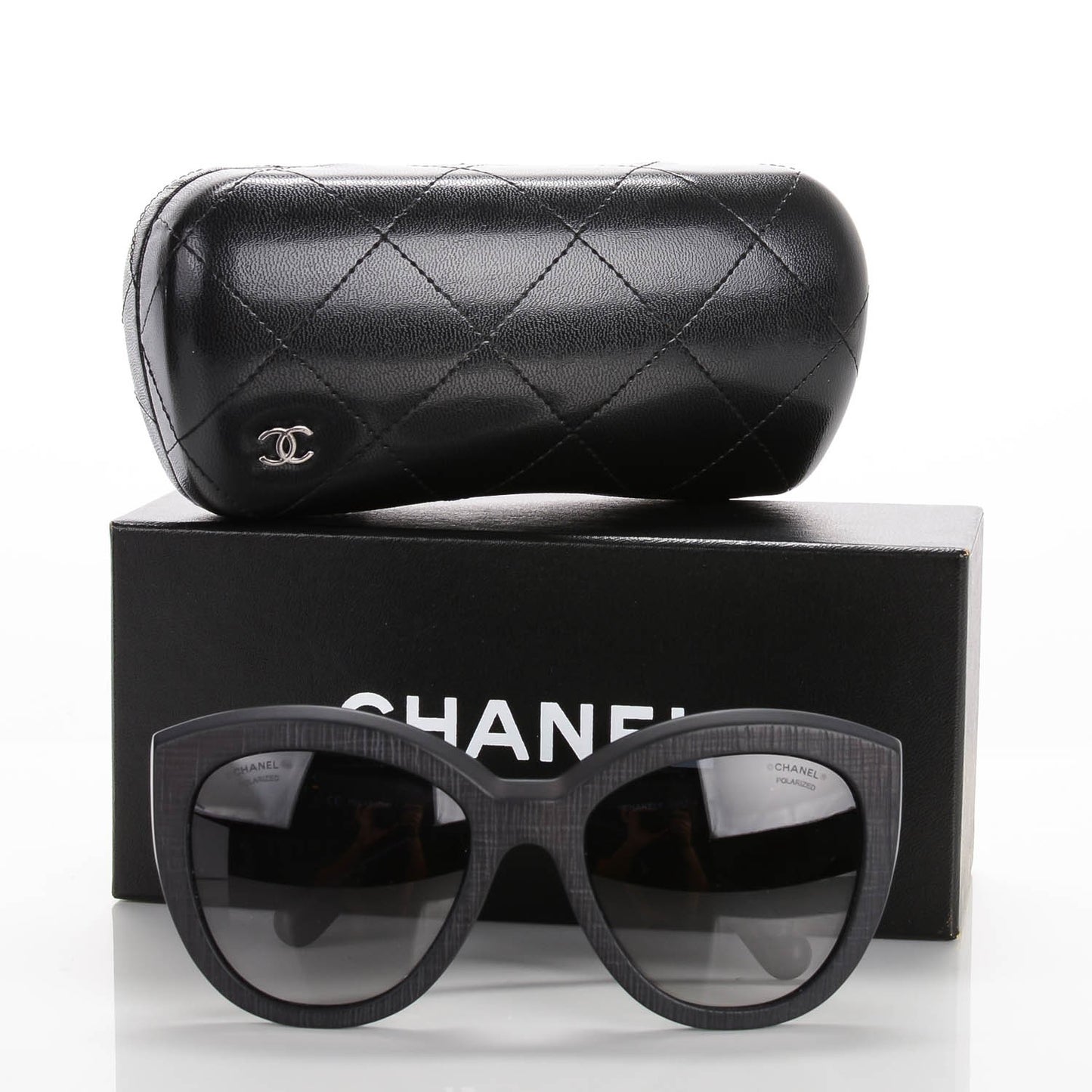 Tweed Effect CC Polarized Butterfly Signature Sunglasses 5332-A Black
