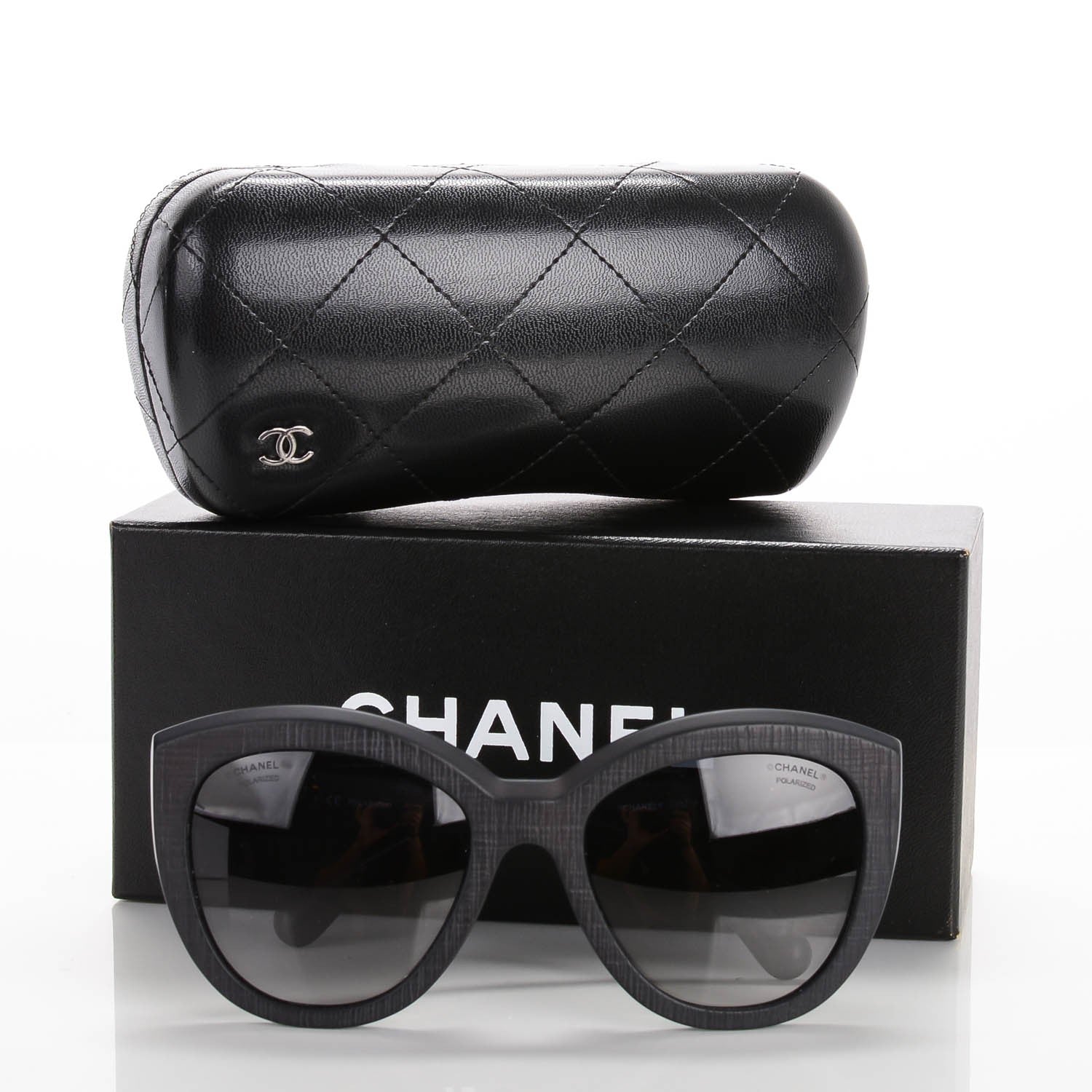 Chanel Tweed Effect CC Polarized Butterfly Signature Sunglasses 5332-A Black 6 of 6