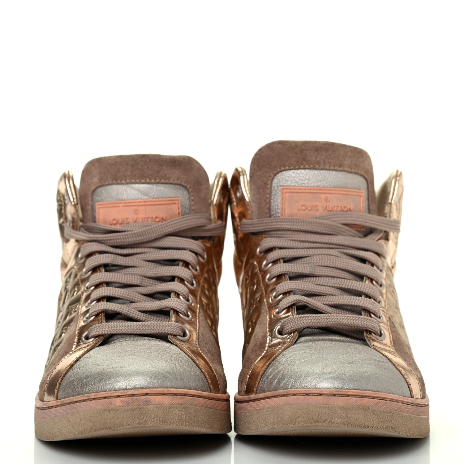 Louis Vuitton Calfskin Embossed Monogram High Top Sneakers 36 Gold 2 of 18