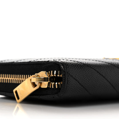 Saint Laurent Grain De Poudre Matelasse Chevron Monogram Zip Around Wallet Black 7 of 8