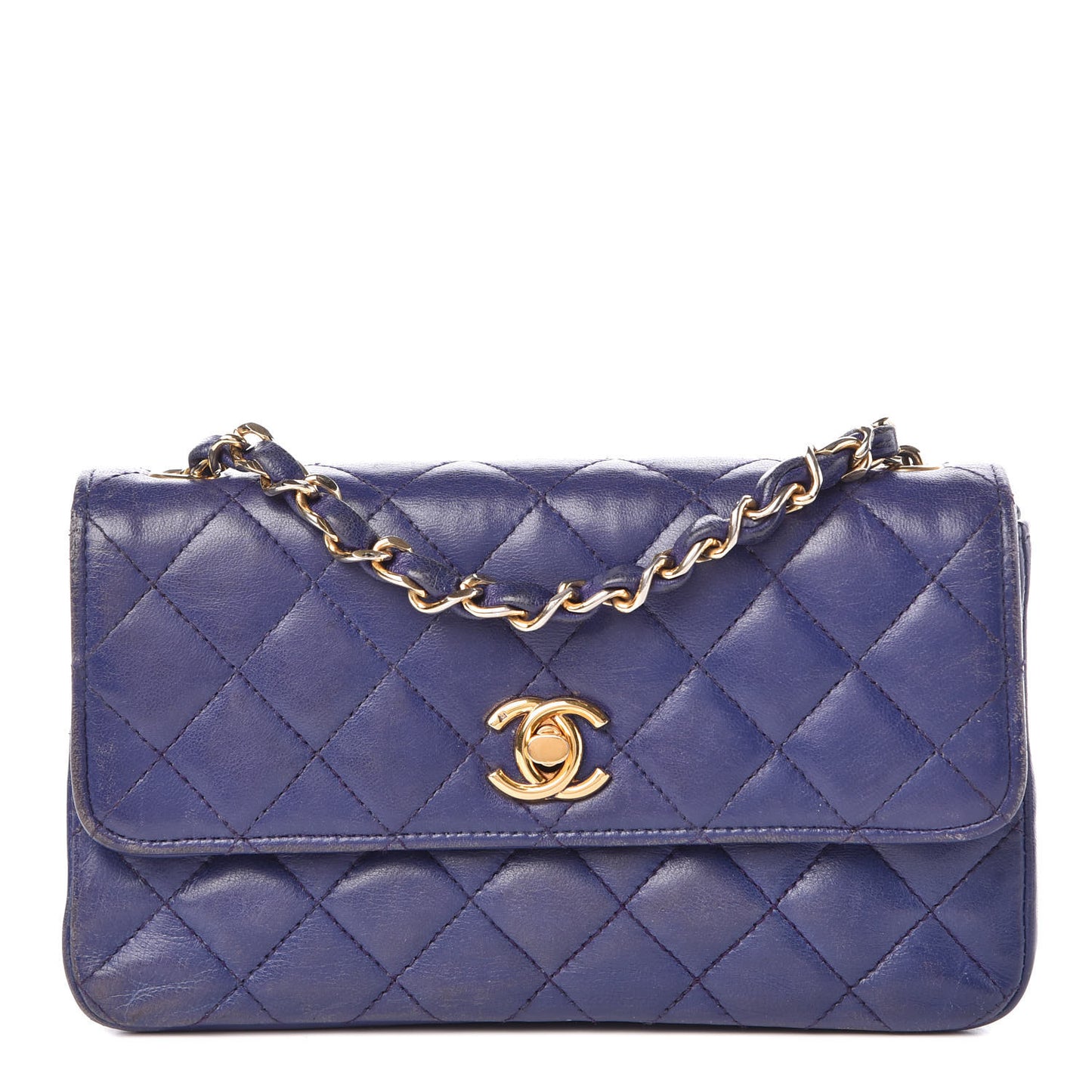 Lambskin Quilted Small Single Flap Navy