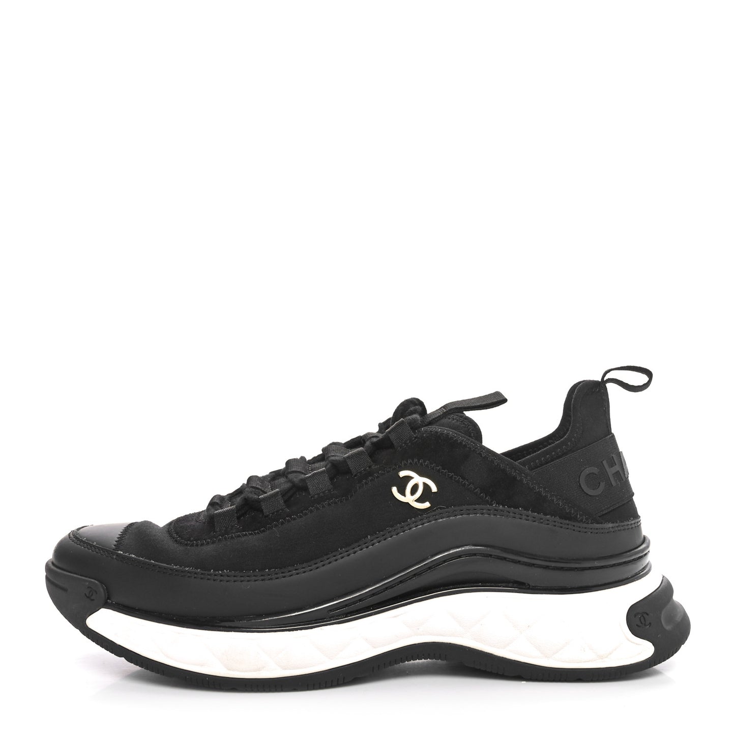 Velvet Calfskin Mixed Fibers CC Sneakers 39.5  Black