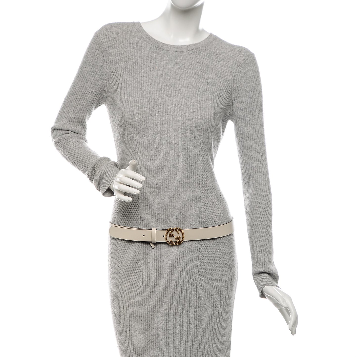Margaux Calfskin Studded Interlocking G 30mm Belt 90 36 Mystic White