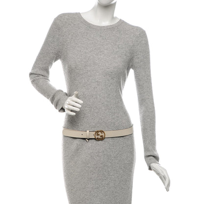 Gucci Margaux Calfskin Studded Interlocking G 30mm Belt 90 36 Mystic White 2 of 6